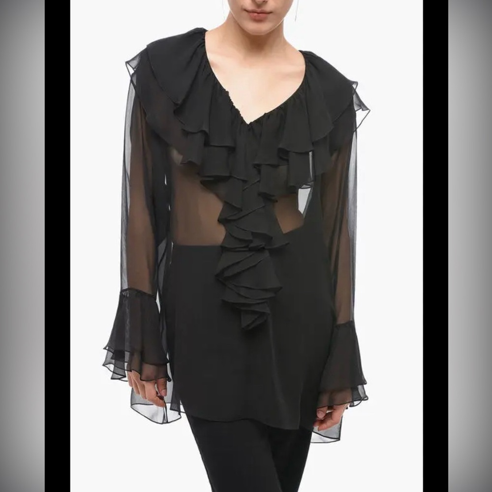 Y2K Victoria's Secret Black Sheer Ruffle Blouse Top 90’s Romantic